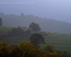 Fogy morning on foot of the White Carpatians mountains.